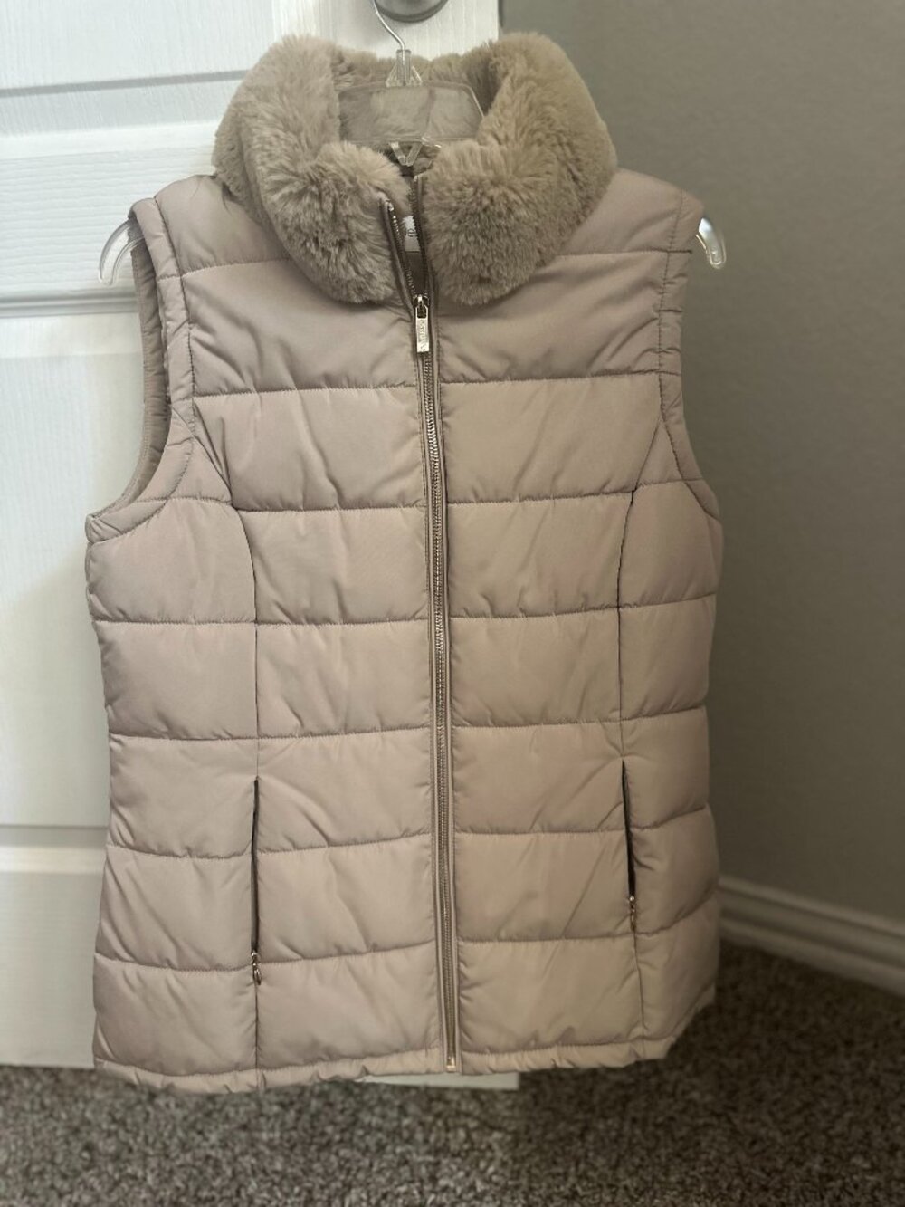 Calvin Klein Taupe Faux Fur Puffer Vest